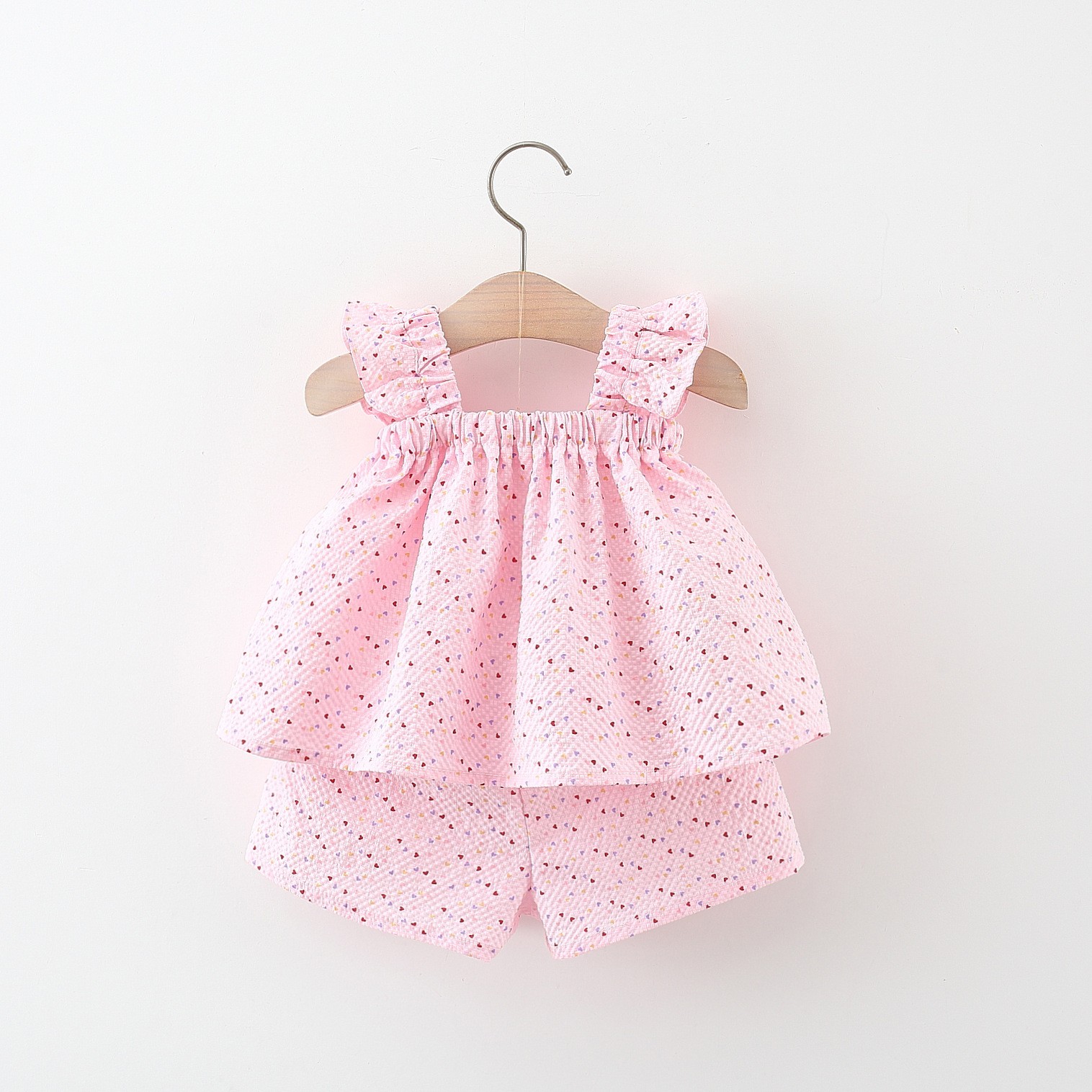 Flying Sleeve Length Bowknot Dress Shorts Two-piece Set