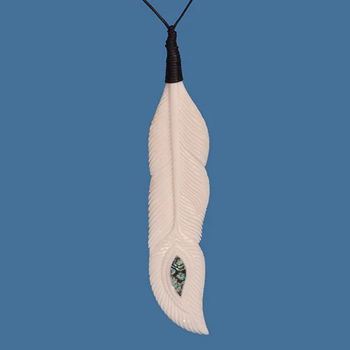 Bone Feather Pendant with Pua Shell