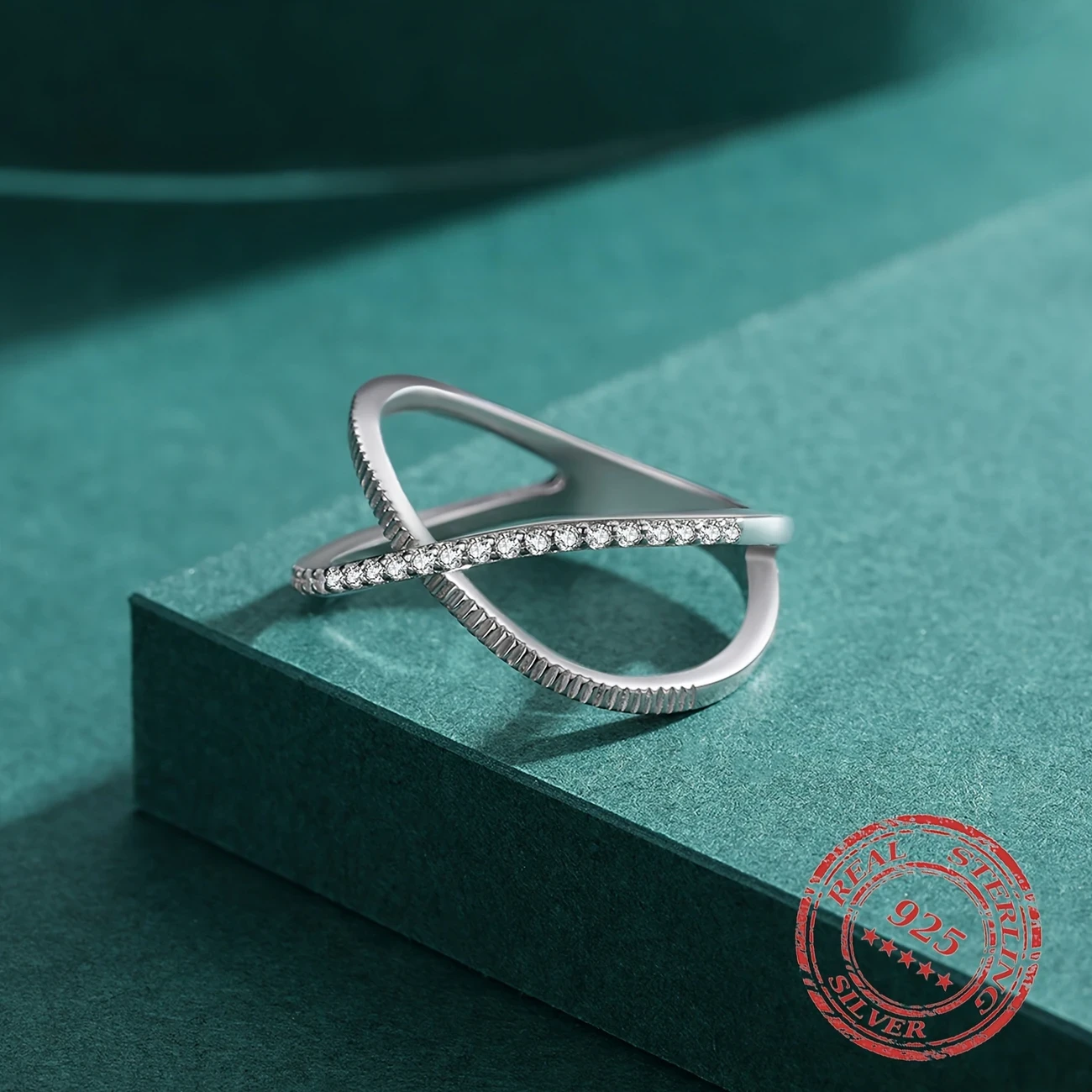 925 Sterling Silver Cross Ring with Sparkling Clear CZ, Simple Design, Rhodium Plated - Fine Jewelry Gift for Women