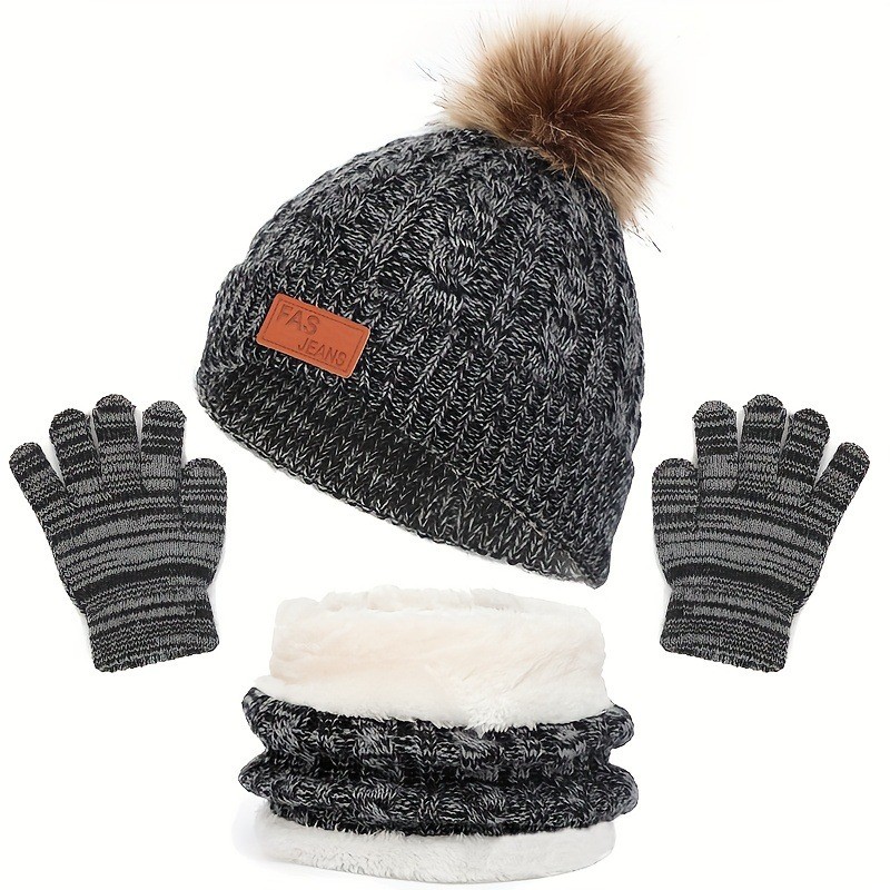 New Children's Boys And Girls Single Ball Double Ball Knitted Hat Scarf Gloves Three-piece Set
