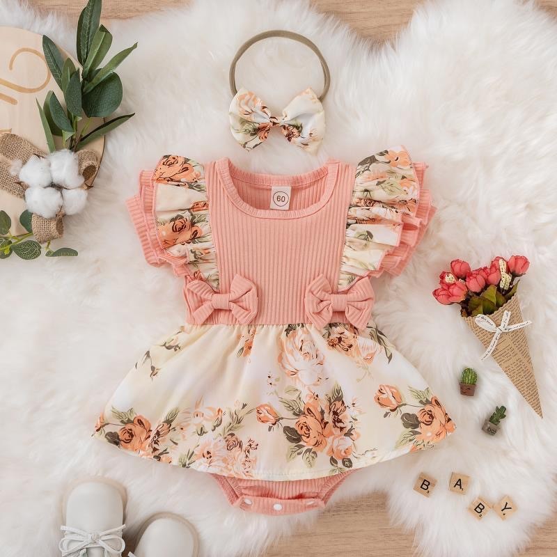 Summer Sunken Stripe Rompers Jumpsuit Baby's Gown