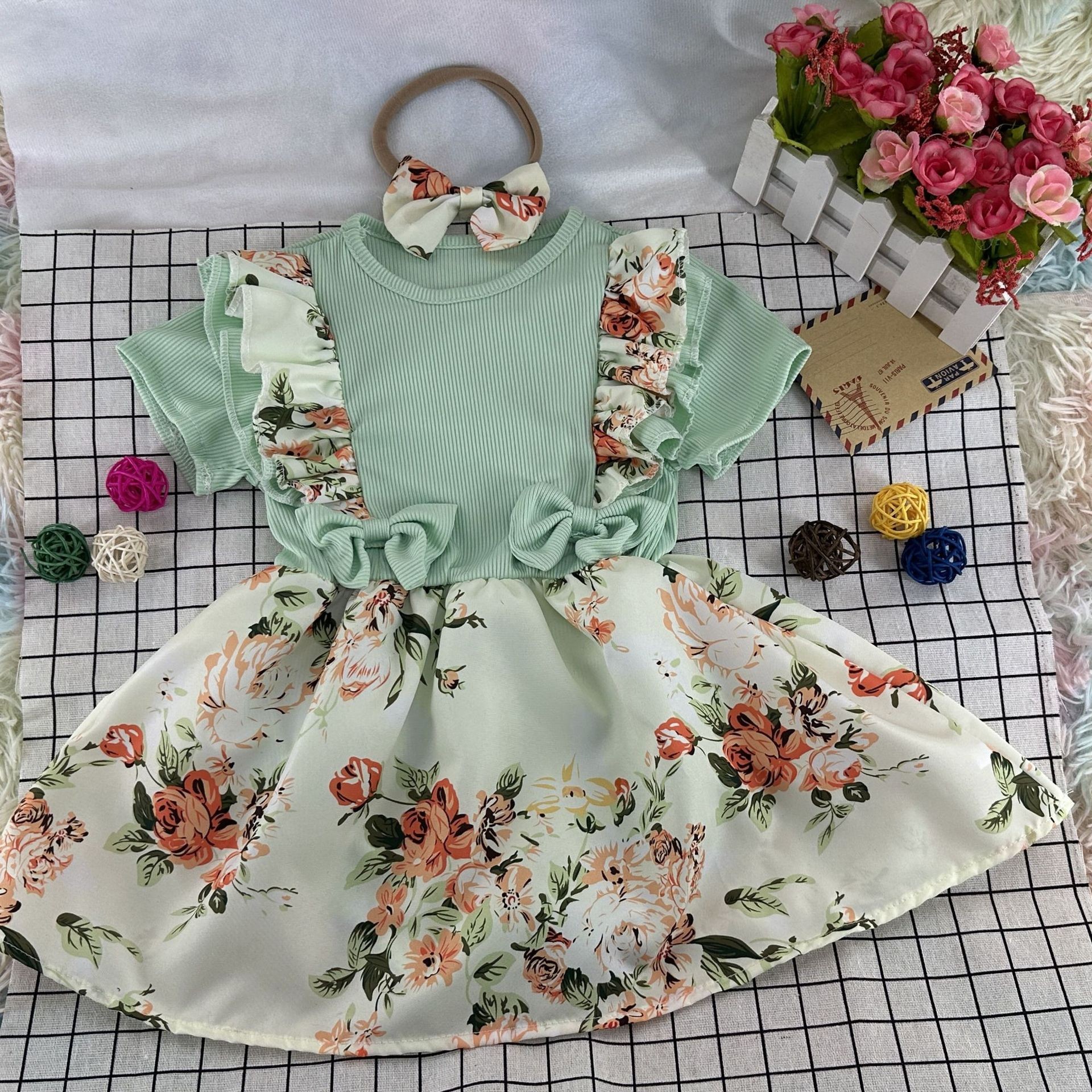 Summer Sunken Stripe Rompers Jumpsuit Baby's Gown