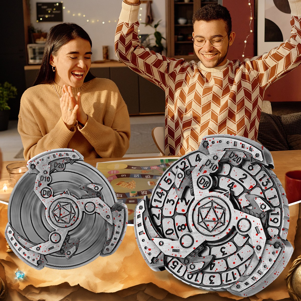Wind And Fire Wheel DND Dice Wheel Gift Box Set, Fingertip Gyro Retro Compass Table Role Playing Game Dice, Parent Child Game, Toy Accessories Gift, Multiplayer Role Playing Board Game Accessories