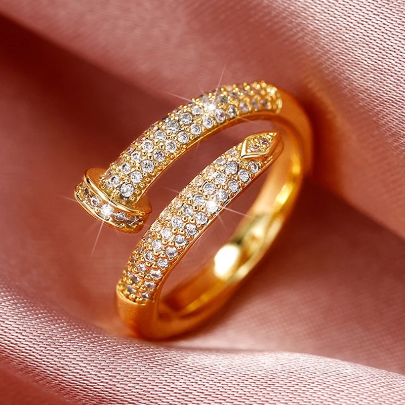 CAOSHI Hip-Hop Style Open Ring Chic and Trendy Gold Zirconia Fashion Accessory
