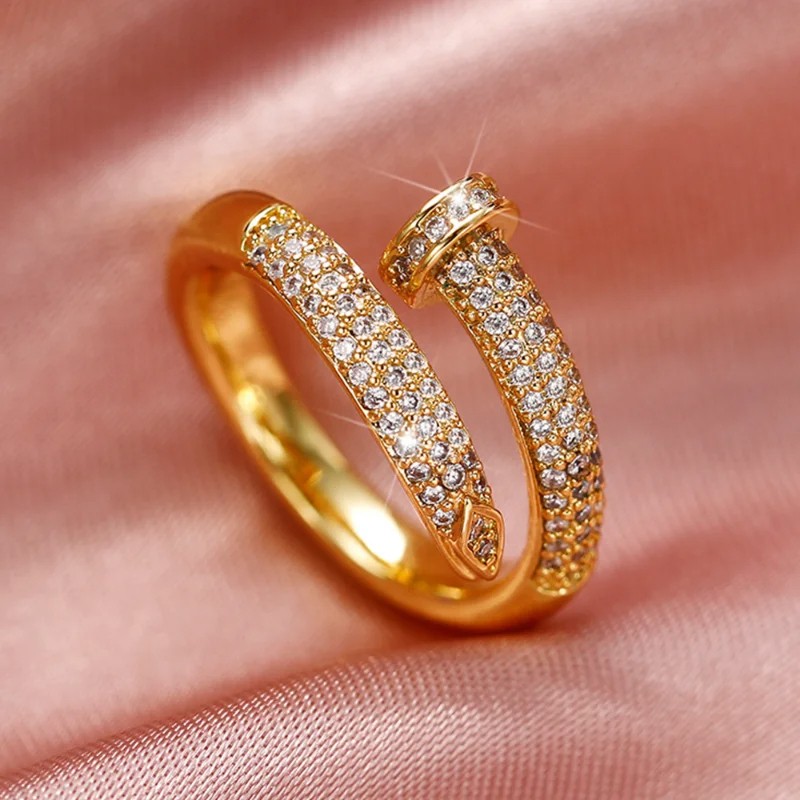 CAOSHI Hip-Hop Style Open Ring Chic and Trendy Gold Zirconia Fashion Accessory