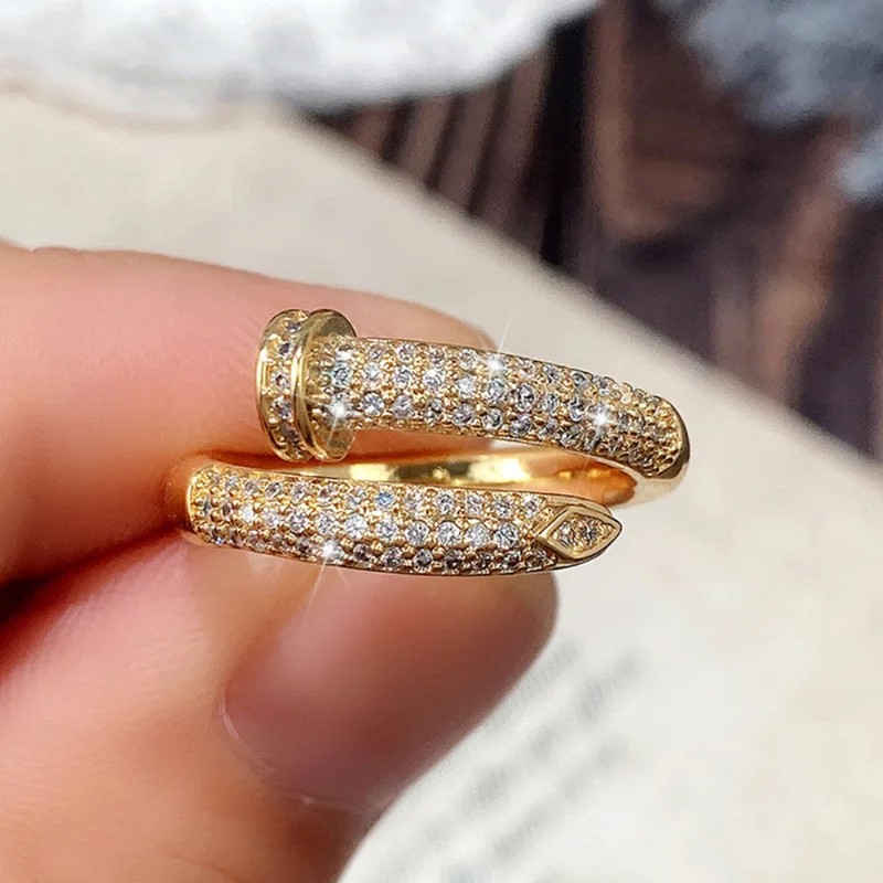 CAOSHI Hip-Hop Style Open Ring Chic and Trendy Gold Zirconia Fashion Accessory
