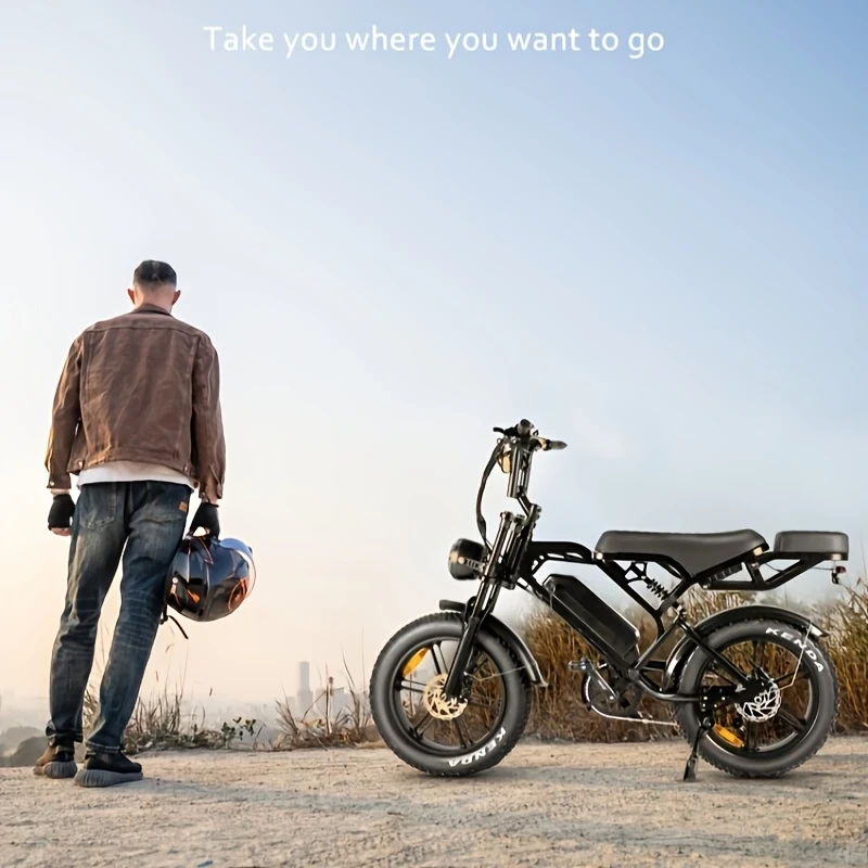 V20pro Tire Electric Bike  Powerful 750W Rear Motor Cruiser with Vintage Style and Advanced Suspension