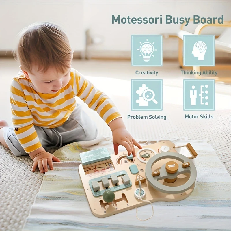 Wooden Steering Wheel Busy Board Toy