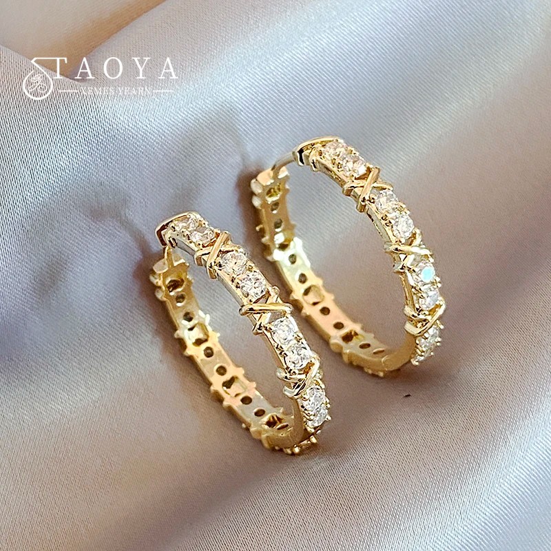 Korean Fashion Simple Zircon X Metal Hoop Earrings