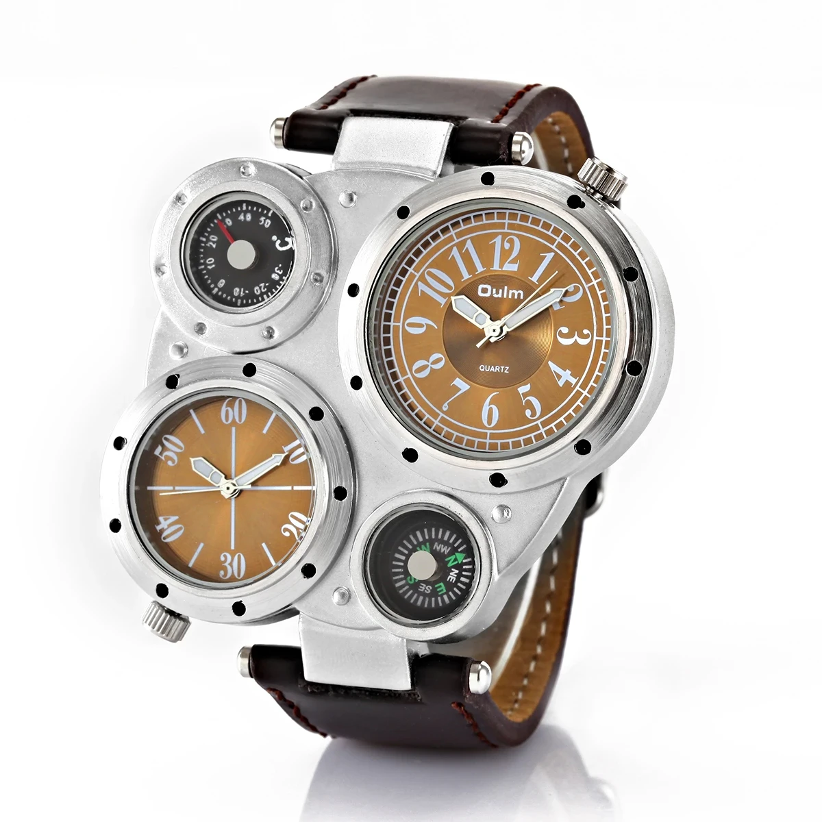 Outdoor Sports Men'S Large Dial Quartz Watch with Belt and Compass