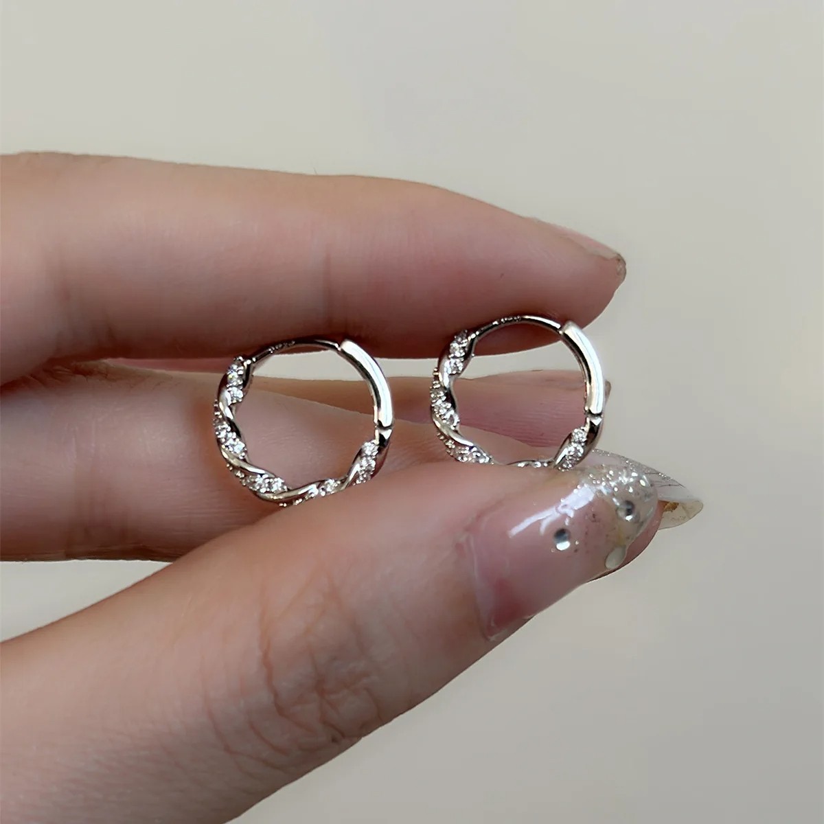 Mobius Circle Zirconia Hoop Earrings