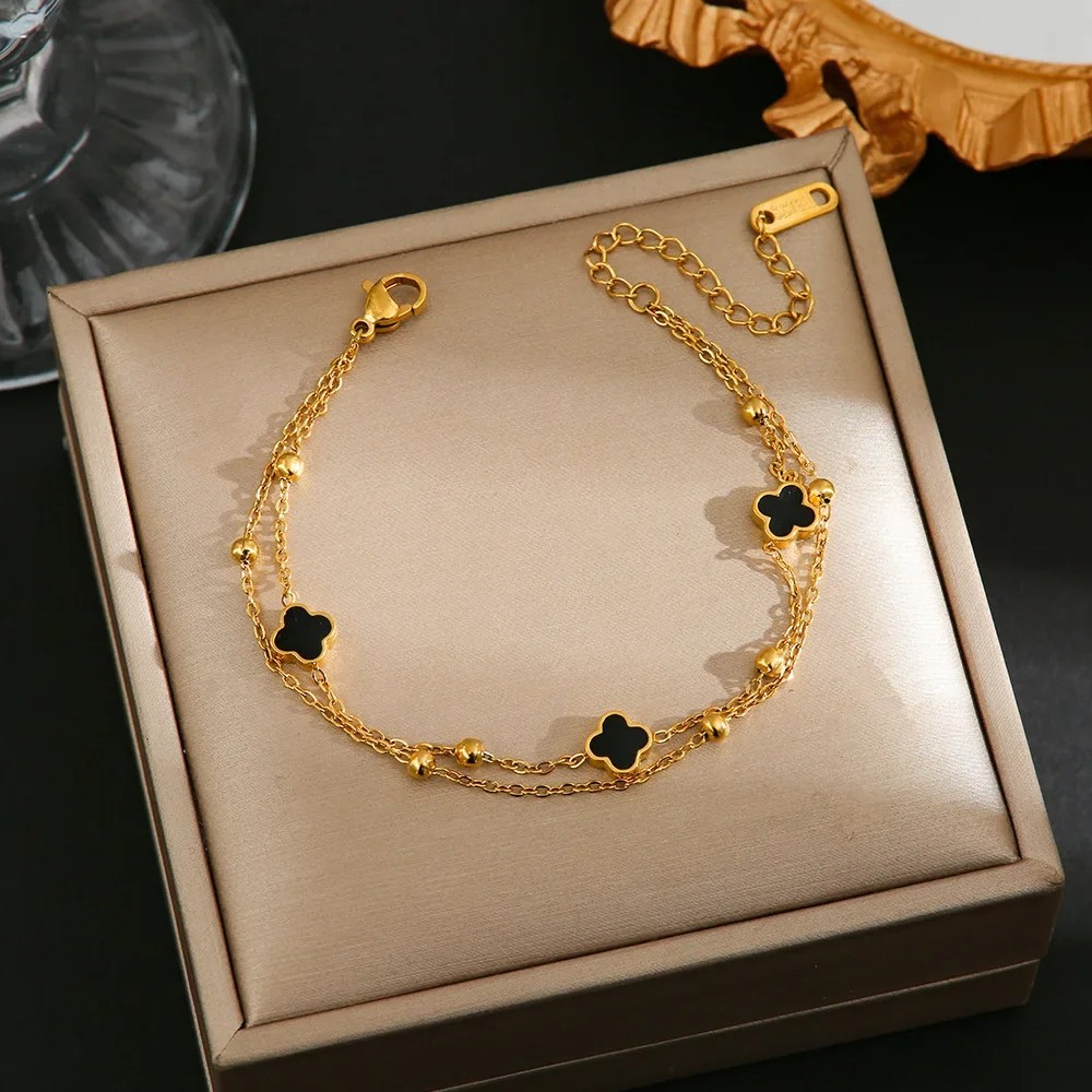 Korean Minimalist Mini Double-Sided Four-Leaf Titanium Steel Bracelet