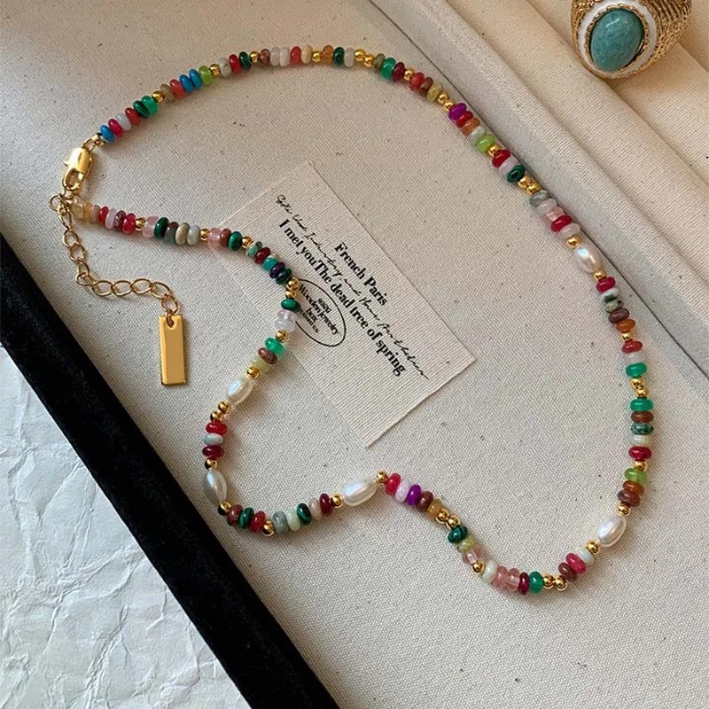 Fashion Colorful Beads Stone Natural Freshwater Pearl Necklaces for Women