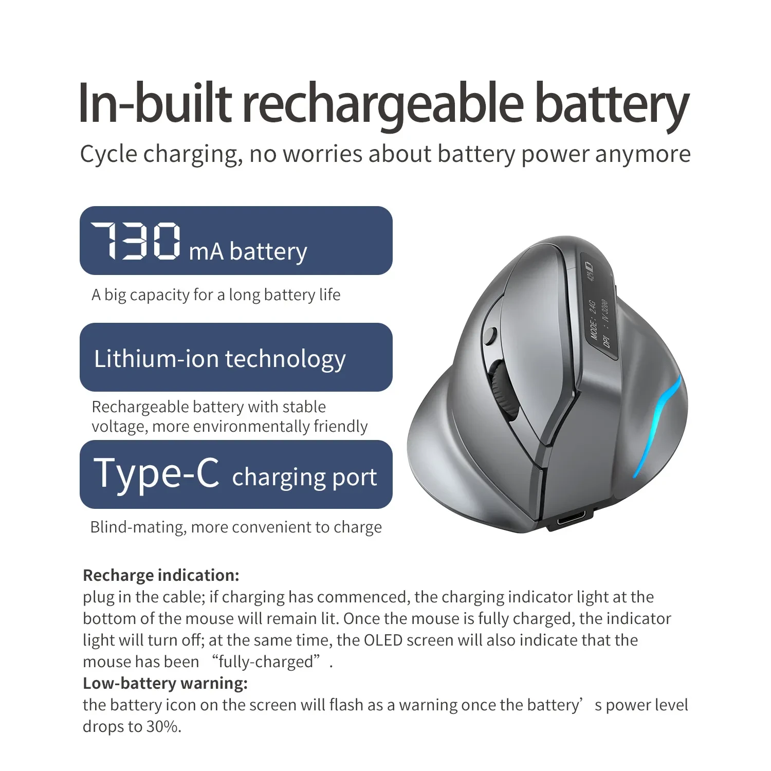 Handheld Display Bluetooth Wireless Charging Dual-mode Grip Vertical Mouse