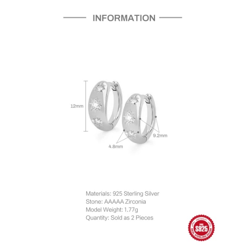 Aide 925 Sterling Silver Eight-Pointed Star Sturdy Gold Hoop Buckle Earrings for Women