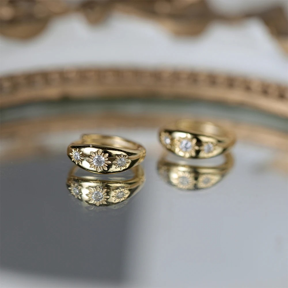 Aide 925 Sterling Silver Eight-Pointed Star Sturdy Gold Hoop Buckle Earrings for Women