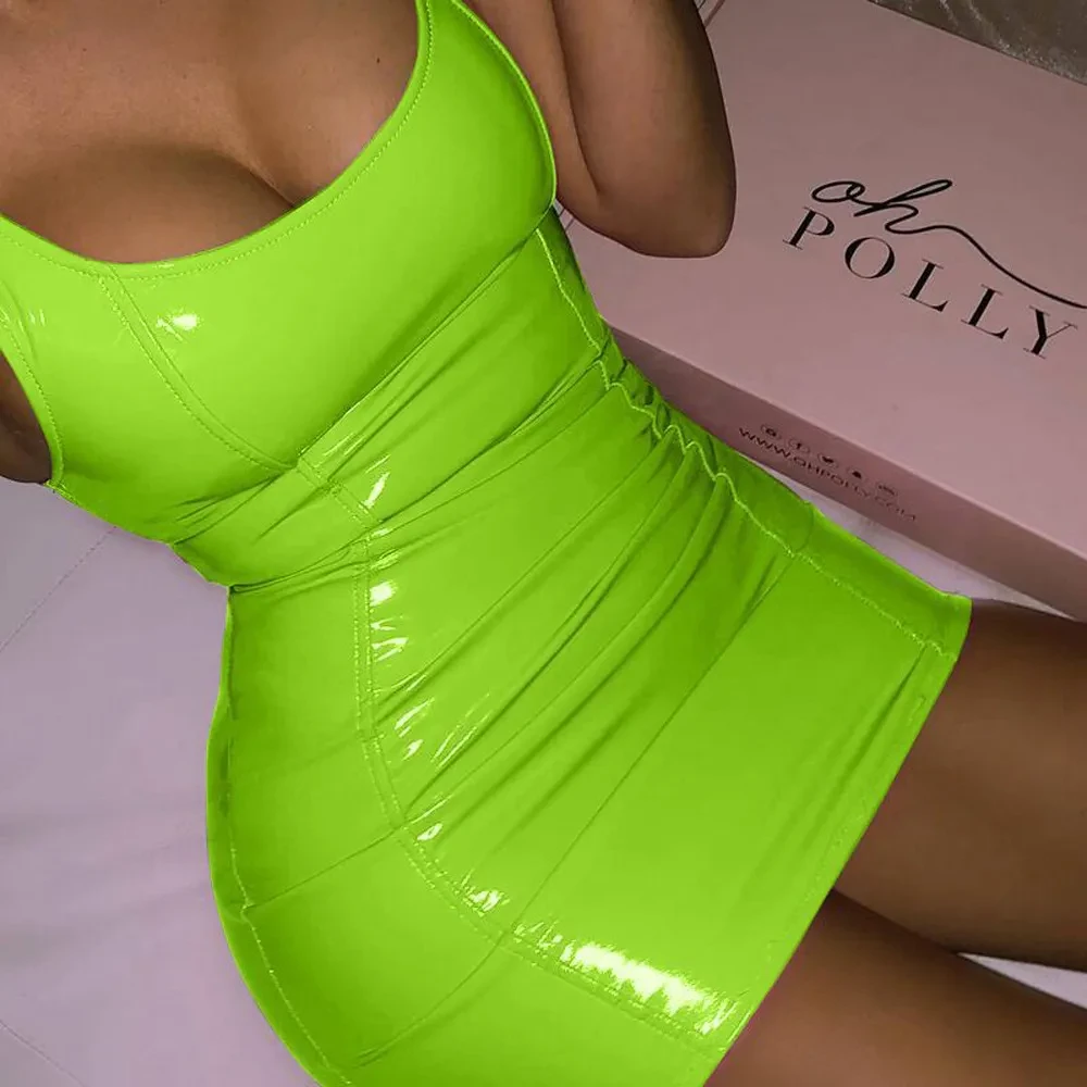 Pink PU Bodycon Dress