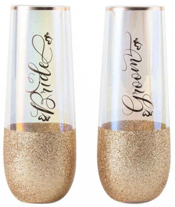 BRIDE GROOM GLITTERATTI STEMLESS CHAMPAGNE 2PK