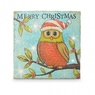 **LED OWL CHRISTMAS HANGING CANVAS 24CM